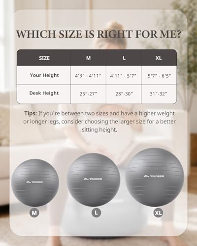 Trideer Exercise Ball, Stability Yoga Ball for Physical Therapy, Active Sitting, Pregnancy & Birth Labor Prep, Core Strength, Balance Training, Posture Improvement and Daily Stretching, 55/65/75cm