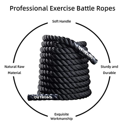 Outroad Battle Rope, 1.5" Diameter 30ft Poly Dacron Workout Exercise Training Heavy Rope, Workout Equipment for Crossfit Training Home Gym & Fitness Exercises, Black and Pattern