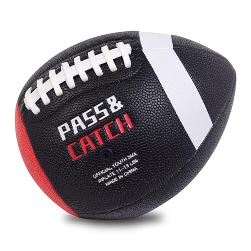 PassCatch Training Football, Peewee Size(Ages 3-9) Kids/Youth (Ages 7-13) Official Size(Ages 13+) Fatherless Bounce Back Leather Football Improving Enhance Solo Passing Catching Skills - color: Black with white circles, size: Kids&Youth Size 6 Football Ag