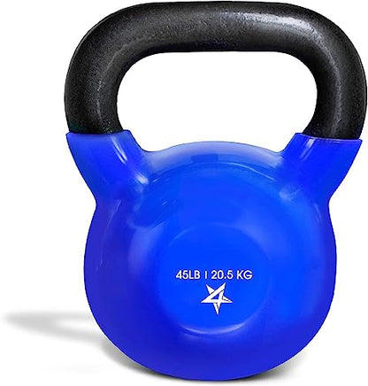 Yes4All Kettlebell, 5-100 LB Vinyl Coated Cast Iron Strength Training Kettlebells for Home Gym Exercises, Fitness, Full Body Workout Equipment, Push Ups, and Grip Strength - color: I. 45LB - Dark Blue, style: Vinyl Coated