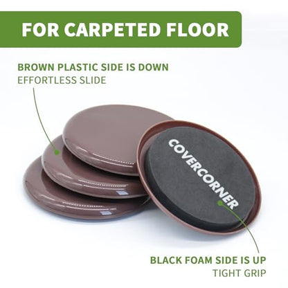 Furniture Sliders for Carpet 16 PCS - 3 1/2" Brown - size: 16 PCS 3 1/2 inch Brown