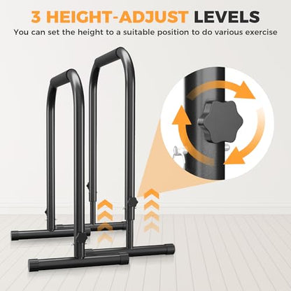 Outdoor Basic Adjustable Dip Bar Station - Heavy Duty Parallel Bars, Extra Tall & Thickened Steel Design for Home Gym, Calisthenics & Strength Training