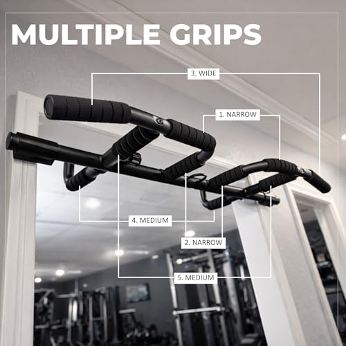HANZO Doorway Pull Up Bar Set with Suspension Straps – Multi-Grip Chin Up Bar for Home Gym – No Screws, Strength Training Workout Bar, Door Gym Pullup Bar