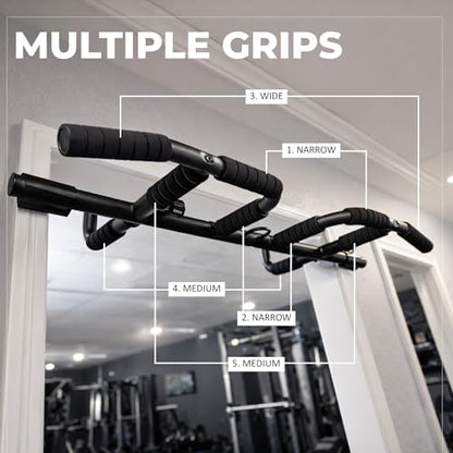 HANZO Doorway Pull Up Bar Set with Suspension Straps – Multi-Grip Chin Up Bar for Home Gym – No Screws, Strength Training Workout Bar, Door Gym Pullup Bar