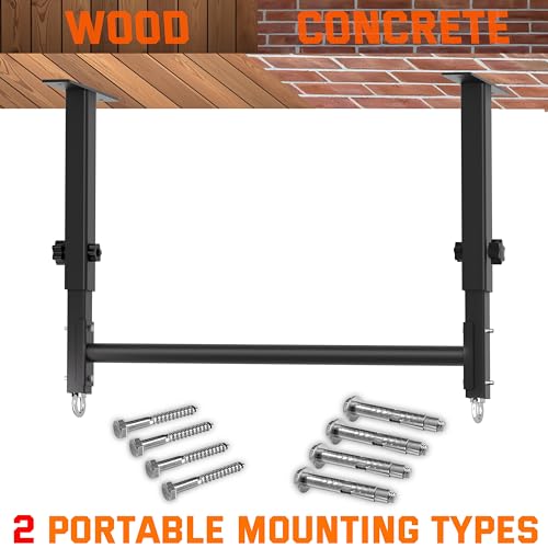 48" Ceiling Mount Pull Up Bar, Heavy Duty Multi-Grip Rafter Chin Up Bar for Garage/Basement/Backyard Ceiling Beam, Adjustable Height&Supports to 650 Lbs