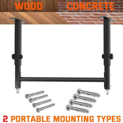 48" Ceiling Mount Pull Up Bar, Heavy Duty Multi-Grip Rafter Chin Up Bar for Garage/Basement/Backyard Ceiling Beam, Adjustable Height&Supports to 650 Lbs
