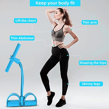 Multi-Function Tension Rope – 4 Tube Resistance Bands with Handles – Sit Up Exercise Equipment Home Gym Tummy Trainer for Men Women - color: blue