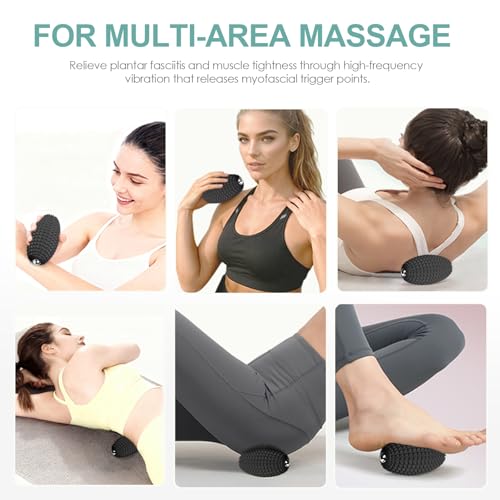 Silicone Vibrating Massage Ball with Rolling Head, 3-Speed Myofascial Massage Roller for Plantar Fasciitis Relief, Hip & Psoas Release, Trigger Point Therapy for Neck, Back, Foot (Black)