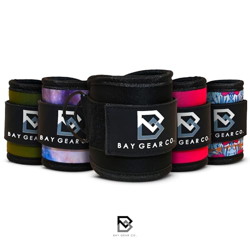 Bay Gear Co. Ankle Straps – Strong Hook and Loop System & Neoprene Padded for Cable Machine Glute Workouts, Slick Black Stainless Steel D Ring, Adjustable Fit, Different Design, Single/Pair.
