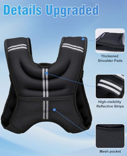 Weighted Vest for Men Women, 12lbs Adjustable Running Vest with Reflective Stripe, Comfortable Body Weight Vests for Workout, Strength Training, Running, Walking, Jogging