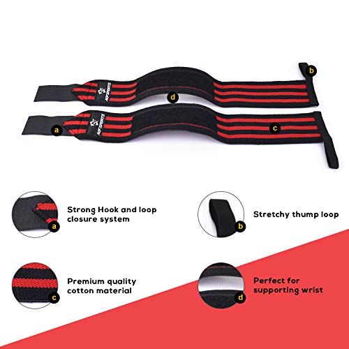 AQF Wrist Wraps for Weightlifting & Powerlifting, 18" USPA Approved (Pair) - color: Red & Black
