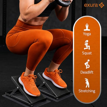 EXURA Slant Board for Calf Stretching & Plantar Fasciitis Relief, Adjustable Wide Metal Squat Wedge, Calf Stretcher for ATG Training, Knees Over Toes & Physical Therapy