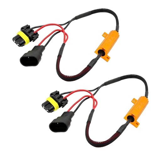 2 PCS Car 9005/9006 LED Load Resistor Decoders, 50W Anti Flicker Harness Resistor Kit, Error Free Decoder Warning Canceller for LED Lights, Fog Lights, Universal for Most Vehicles (Black) - color: Black