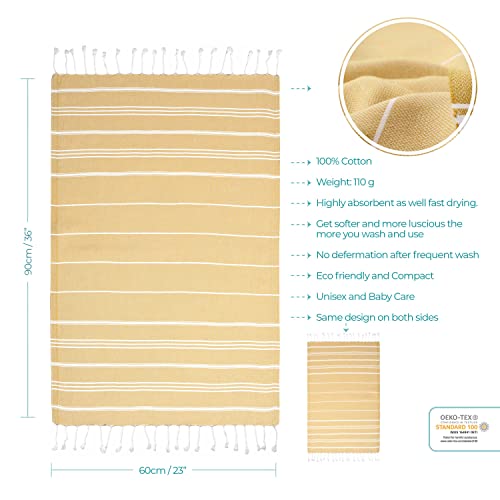 Cacala 100% Turkish Cotton Kitchen Tea Towels, Highly Absorbent Luxury Soft Quick Drying Dish Towel with Hanging Loop for Gym, Yoga, Bath, Sports, Cleaning and Kitchen (23 x 36), Camel - color: Camel