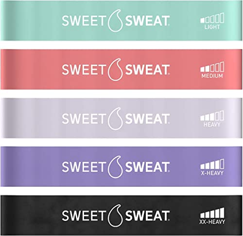 Sweet Sweat Mini Loop Resistance Bands - Set of 5 | Exercise Hip Booty Bands for Squats, Lunges, Physical Therapy, Yoga, Pilates, Rehab & Home or Gym Workouts