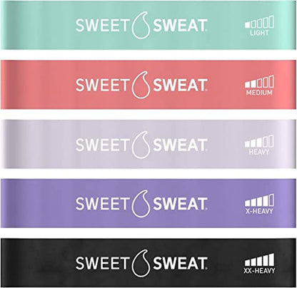 Sweet Sweat Mini Loop Resistance Bands - Set of 5 | Exercise Hip Booty Bands for Squats, Lunges, Physical Therapy, Yoga, Pilates, Rehab & Home or Gym Workouts