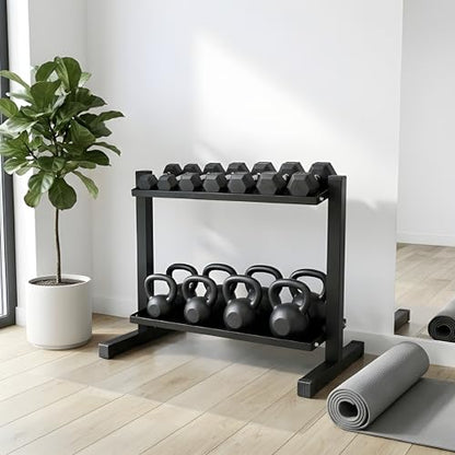FEBTECH Heavy-Duty 2-Tier gym storage rack for Kettlebells, Compact kettlebell rack design as weight rack for home gym, steel weight storage racks organizer with secure weight holder Black