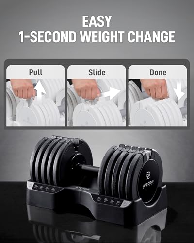 BYZOOM FITNESS Pure Series Adjustable Dumbbell - 12.5/25/27.5/50/55/75lb - ONE UNIT OR PAIR(check QTY before purchase) - 5-in-1/ 10-in-1 / 15-in-1 / 21-in-1 Flexible Hand Weights for Home Apartment Garage Gym, Strength Training & Fitness Workouts, White O