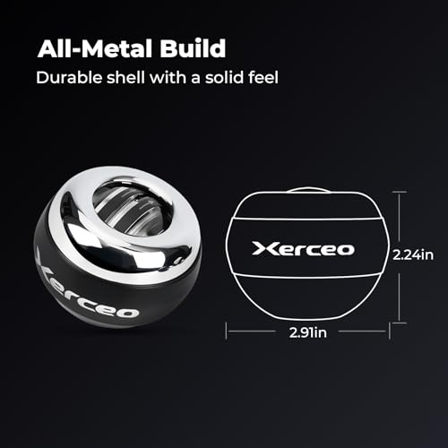 Auto-Start Wrist Gyro Ball, All Metal Wrist and Forearm Trainer with LED Light, Gyroscopic Hand Exerciser for Grip Strength, Includes Storage Bag