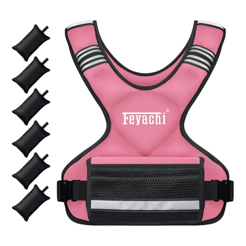 Feyachi Adjustable Weighted Vest, 3-32lb Vest with 6 Ironsand weights - color: Pink, size: 3-12 lbs