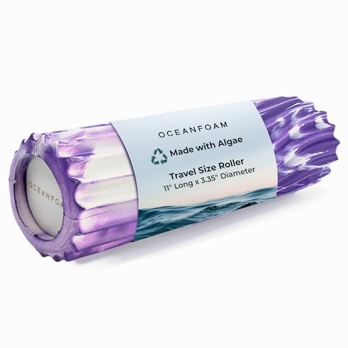 Ripple Travel Foam Roller (11" x 3.35") Firm Mini Foam Roller for Physical Therapy, Deep Tissue Massage, Back Pain - High Density, Ergonomic Wave Textured - Yoga, Exercise (Purple Marbled) - color: Purple Marbled
