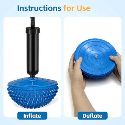 Wobble Cushion Set for Sensory Kids and Balance Training - Disc Plus 4 Pods, Board With Pump, Inflatable Stepping Pads for Adults