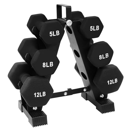 BalanceFrom Neoprene Coated Iron Dumbbell Hex Weights Set with Stand – Color-Coded or Black Options with Non-Slip Grip for Strength Training, Resistance Workouts, and Home Gym Fitness - style: 50LB Set