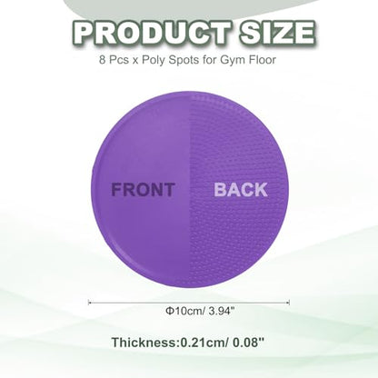 Spot Markers for Agility Dot, Non-Slip Poly Spots Floor Dots Flat Field Soccer Training Equipment 4 in & 8 Pcs & Purple -Fitting for (Gym/Sports/Training/PE Games/Dance)