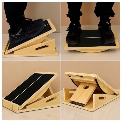 2 in 1 Wooden Balance Board and Slant Board for Adults,Calf Stretcher and Velour Health Slant Board,Portable Fitness Equipment for Balance Training,Calf Stretching,Home Gym and Rehabilitation