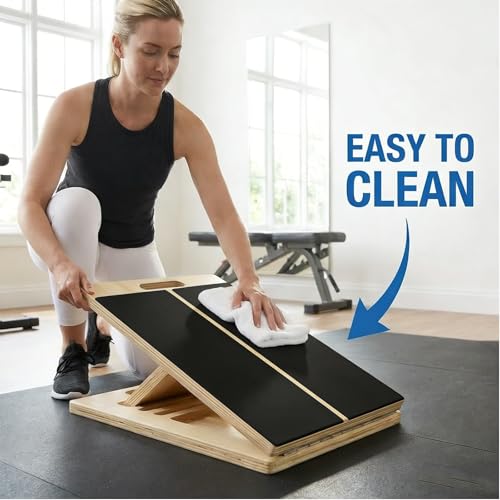 Premium Wooden Slant Board, Adjustable Calf Stretcher & Squat Wedge with 5 Incline Angles, Anti-Slip Surface, Supports 550 lbs, Plantar Fasciitis Relief Tool for Home Gym & Office
