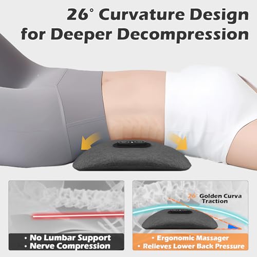 Triple Fusion Back Massager with Heat, Vibration and Traction for Sciatica Pain Relief, 3-in-1 Electric Lumbar Support Pillow Device for Lower Back Pain in Bed, Chair, Couch