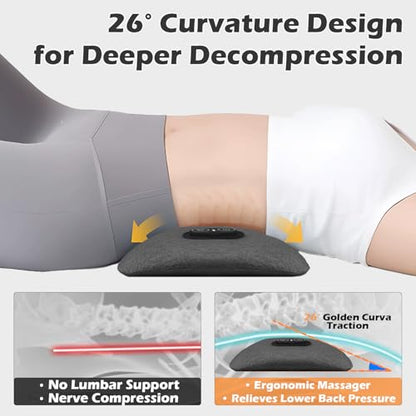 Triple Fusion Back Massager with Heat, Vibration and Traction for Sciatica Pain Relief, 3-in-1 Electric Lumbar Support Pillow Device for Lower Back Pain in Bed, Chair, Couch