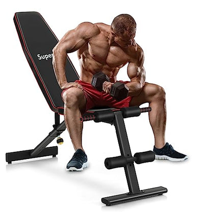 GYMAX Weight Bench, Adjustable Bench Press with 8 Back Positions & 3 Foot Positions, Padded Back & Seat Cushions, Incline/Decline/Flat Workout Bench for Weight Lifting Strength Training Home Gym