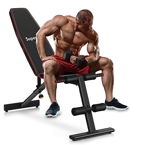 GYMAX Weight Bench, Adjustable Bench Press with 8 Back Positions & 3 Foot Positions, Padded Back & Seat Cushions, Incline/Decline/Flat Workout Bench for Weight Lifting Strength Training Home Gym