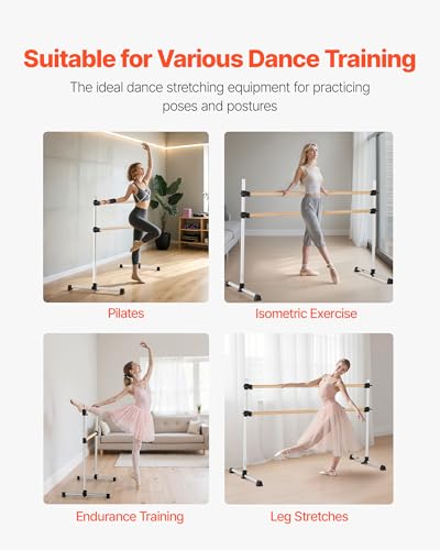 VEVOR Ballet Barre, Barre Bar for Home, Freestanding Portable Ballet Stretching Dance Bars, Height Adjustable Anti-Wobble Fitness Gym Studio Equipment