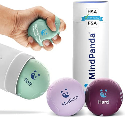Mind & Body Stress Balls for Adults - Multi-Density Squeeze Balls for Hand Therapy & Grip Strengthening - Stress & Anxiety Relief - Choose 3-Ball (Soft, Medium & Hard) or 2-Ball (Soft & Hard) Sets