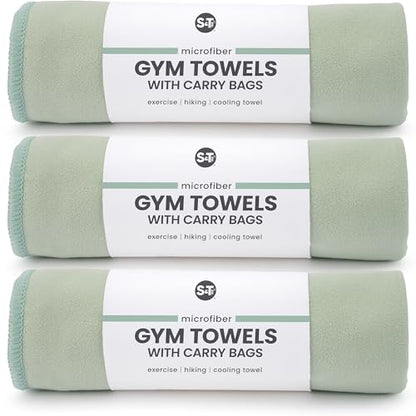 S&T INC. Gym Travel Towel, 3 Pack, Cooling Towels for Camping, Yoga, Home and Gym Bag, 3 Storage Bags Included, 12 Inch x 40 Inch, Microfiber, Sage Green - color: Sage (3 Pack)