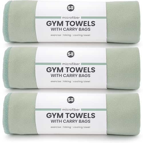 S&T INC. Gym Travel Towel, 3 Pack, Cooling Towels for Camping, Yoga, Home and Gym Bag, 3 Storage Bags Included, 12 Inch x 40 Inch, Microfiber, Sage Green - color: Sage (3 Pack)