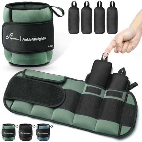 Sportneer 20lbs/Pair Adjustable Ankle Weights for Women & Men - color: Olive