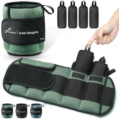 Sportneer 20lbs/Pair Adjustable Ankle Weights for Women & Men - color: Olive
