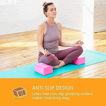 Sol Living Yoga Blocks 2 Pack High Density EVA Foam Yoga Cushion Stretching Pilates Meditation Exercise Equipment Support Deepen Poses Odor Free Non Slip Yoga Accessories - 4" x 6" x 9"- Pink - color: Pink