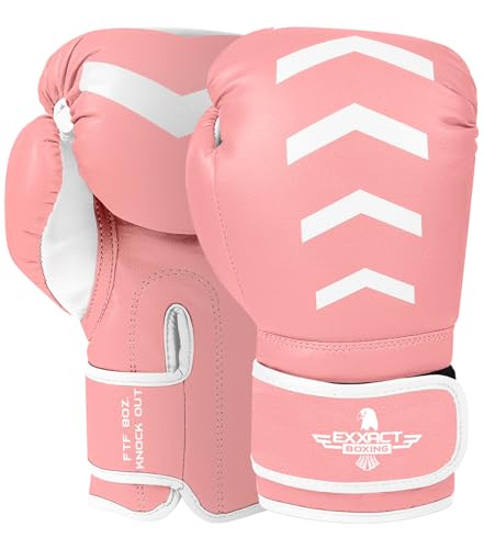 Exxact Sports Knockout Youth Boxing Gloves for Kids (3-15 Years) with Padded Protection and Wrist Support, Durable Engineered Leather Kids Boxing Gloves for Sparring, Muay Thai and Boxing - color: Baby Pink/White, size: 4 OZ