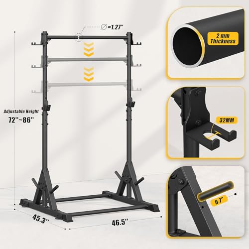 Squat Rack with Pull Up Bar, Heavy Duty 600LBS Weight Capacity Squat Rack for Home Gym, Adjustable Multi-Functional Power Racks Strength Training Fitness Equipment