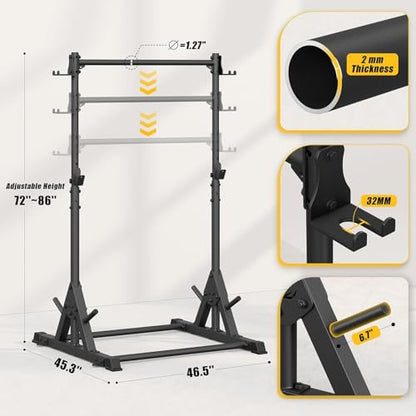 Squat Rack with Pull Up Bar, Heavy Duty 600LBS Weight Capacity Squat Rack for Home Gym, Adjustable Multi-Functional Power Racks Strength Training Fitness Equipment