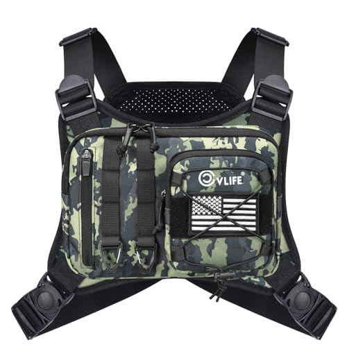 CVLIFE Outdoor Chest Bag for Men, Tactical Chest Pack, Adjustable Running Vest Bag, Lightweight Anti-theft EDC Rig for Hiking