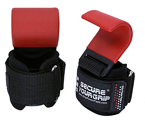 Weight Lifting Rod Hooks Heavy Duty Wrist Wraps Power Weight Lifting Training Gym Grips Straps Set of 2 - color: RED, size: MEN-Wrist Size Large