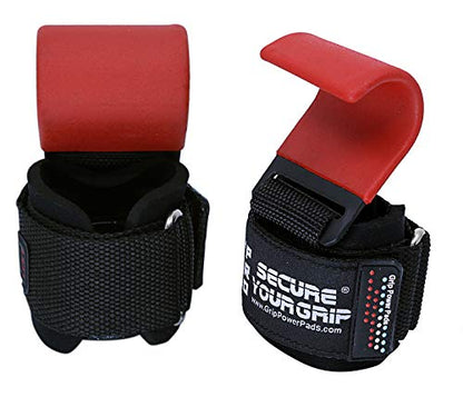 Weight Lifting Rod Hooks Heavy Duty Wrist Wraps Power Weight Lifting Training Gym Grips Straps Set of 2 - color: RED, size: MEN-Wrist Size Large