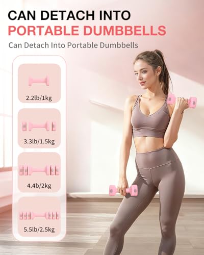 Adjustable 2-in-1 Dumbbell & Kettlebell Set, Free Hand Weight 4.4lb~11lb for Home Gym Training - color: Pink