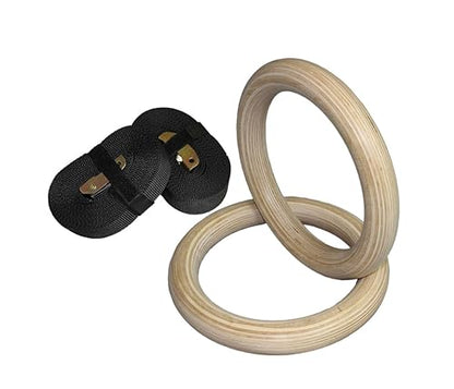 Bold 32mm Birch Wood Gymnastics Rings for Home Gym - Adjustable, Extended, and Numbered Straps for Workout Bodyweight Fitness Training，Indoor Fitness, Calisthenics, Pull Ups, and Dips