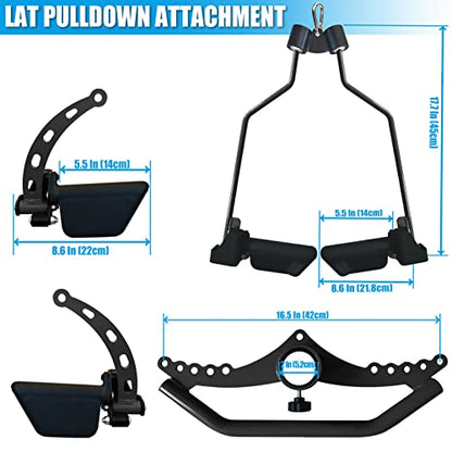 LAT Pulldown Attachments for Cable Pulley System Machine, T-bar Row Landmine Attachment, Home Gym Fitness Spreader Bar, Multi-Grip Wide LAT Pull Down, Neutral Grip Handle
